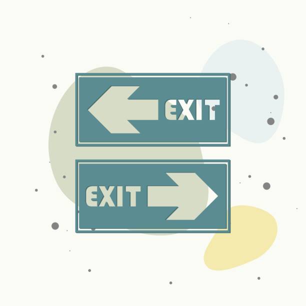 istock Fire hazard. Route of evacuation vector icon. Icon of evacuation. Emergency exit on multicolored background. 1351371958
