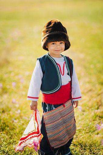 Cute little boy in traditional Bulgarian costume.