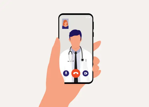 Vector illustration of Online Doctor Consultation. Telehealth.