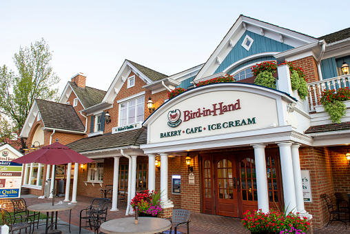 Bird-in-Hand, USA - September 19, 2021. Facade of Bakery, cafe and ice cream restaurant in Bird-in-Hand, Lancaster County, Pennsylvania, USA