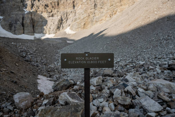 Rock Glacier Elevation Sign Rock Glacier Elevation Sign at destination in Great Basin National Park great basin national park stock pictures, royalty-free photos & images