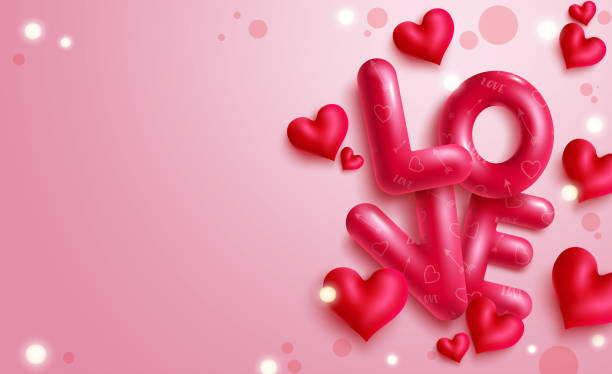 istock Valentines love vector template design. Love balloon 3d text with heart decoration in pink empty space for romantic valentine's day celebration greeting messages. 1351387917