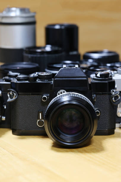 istock Film camera and lens group seen from the front 1351391346
