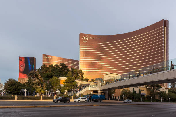 Wynn building. Wynn is a luxury resort and casino resort located on the Las Vegas Strip in Paradise, Nevada, United States. Las Vegas, Nevada, USA - January 1, 2018: Wynn building. Wynn is a luxury resort and casino resort located on the Las Vegas Strip in Paradise, Nevada, United States. wynn las vegas stock pictures, royalty-free photos & images