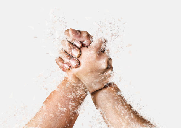 istock Illustration of confrontation with arm wrestling 1351393767