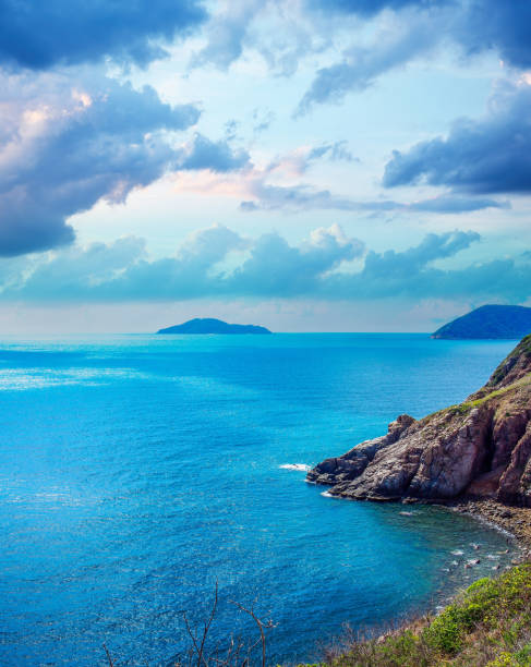 Wilde beach Con Dao island, Vietnam with blue water. Wide landscape of Con Dao island, Vietnam