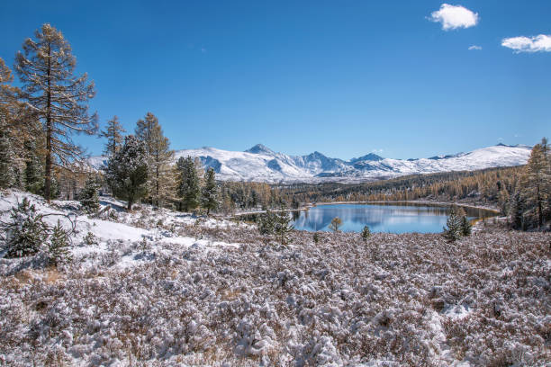 istock lake mountains snow trees forest reflection autumn 1351407525
