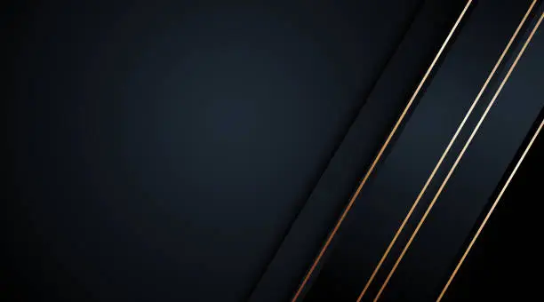 Vector illustration of Black abstract background and golden lines
