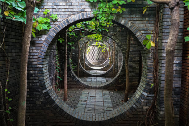 istock Round arch stone brick circulation door 1351412514