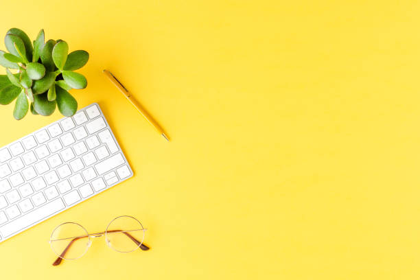 istock Female desktop with computer. Business background 1351418273