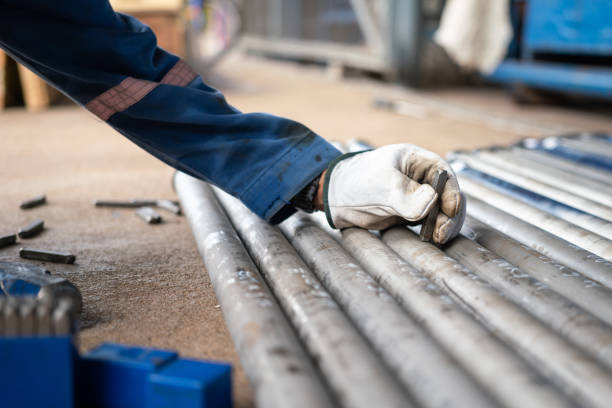 istock Action of a worker is  marking serial number on piping. 1351420673