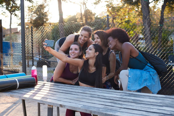 istock A group of friends exercising and taking a selfie. 1351421592