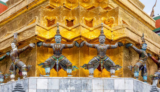 Statues at Wat Phra Kaew in Bangkok stock photo