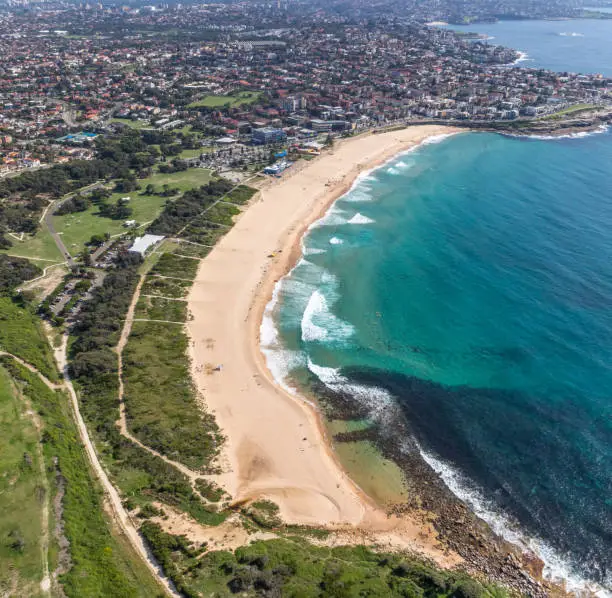 Aerial view of Maroubra Beach in Sydney Eastern Suburbs - Sydney NSW Australia