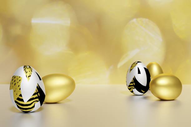 istock 3d render of scene with white and gold Easter eggs on a bokeh background 1351423605