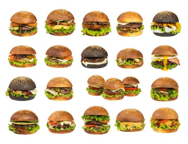 istock Burger restaurant menu, various burgers isolated on white 1351423620
