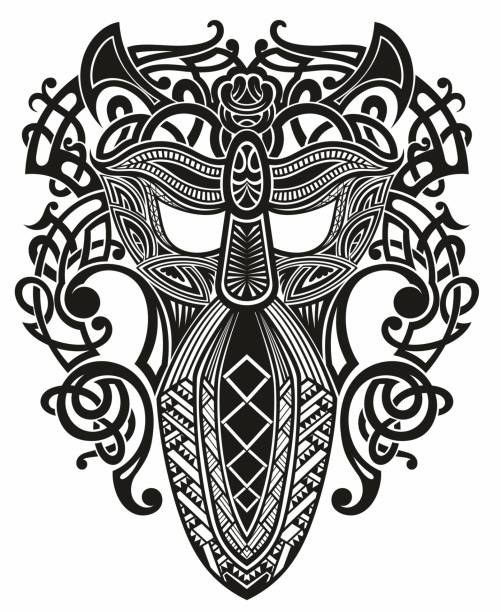 nordycki, sztuka wikingów, symbole wikingów, tatuaż wikingów. - odin stock illustrations