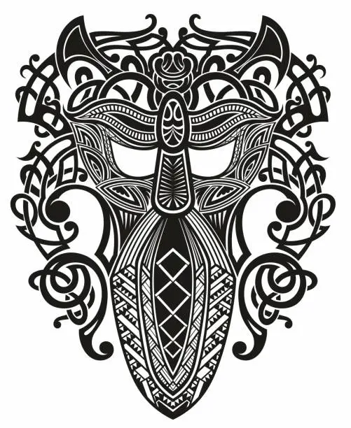 Vector illustration of Norse, Viking art, Viking symbols, Viking tattoo.