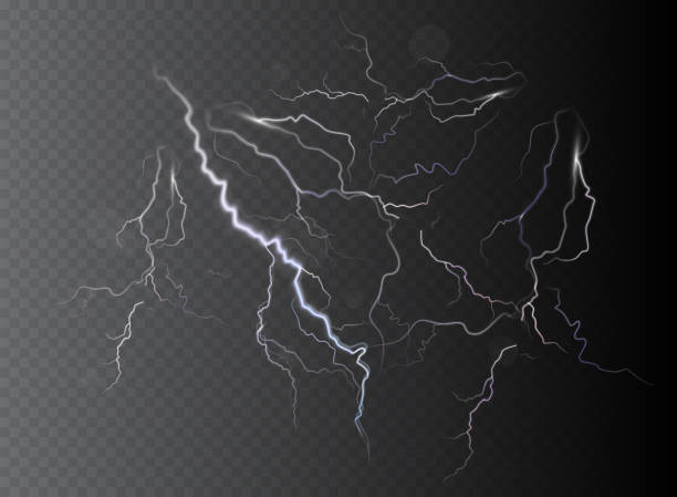 ilustrações de stock, clip art, desenhos animados e ícones de vector realistic dark stormy sky with clouds, heavy rain and lightning strikes. - clear sky flash