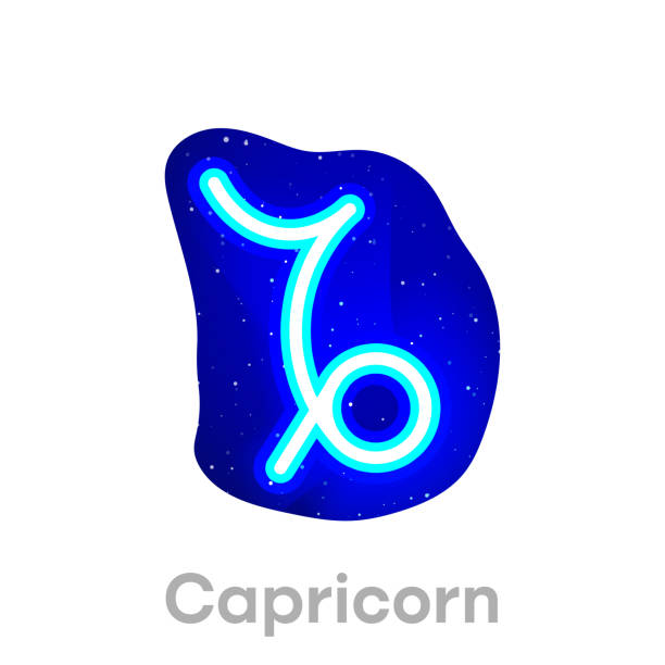 istock Neon blue Capricorn zodiac icon in space. Realistic neon horoscope icon. 1351430639