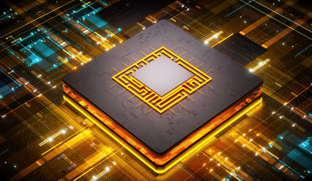 istock 3D rendering of cyberpunk AI. Circuit board. Technology background. Central Computer Processors CPU and GPU concept. Motherboard digital chip. Tech science background. 1351432684
