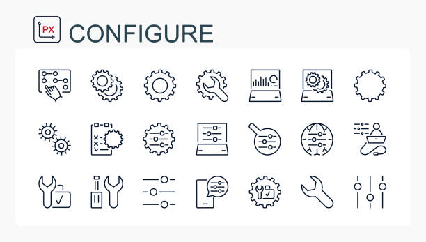 ベクトルイラストのセットで、細い線からサインします。セットアップ、メンテナンス、調整。 - configure点のイラスト素材／クリップアート素材／マンガ素材／アイコン素材