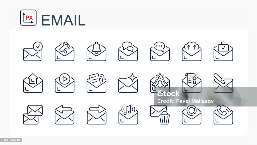 Email Vector Very Small A Set Of Vector Illustrations Signs From A Thin Line Email Envelope ...
