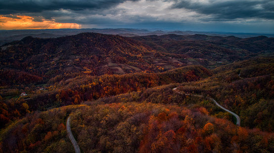 view of the Montefeltro hills in autumn colors