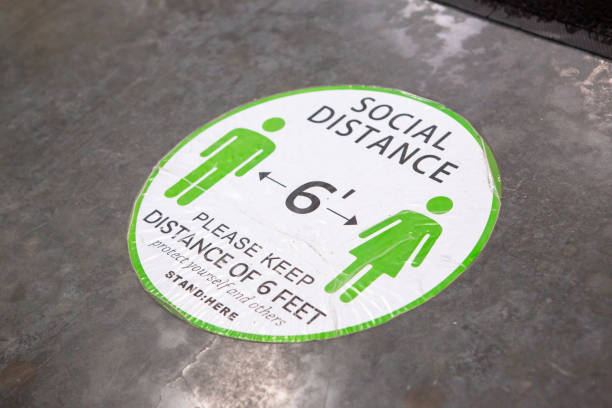 istock Tattered Social Distancing Sign on Floor 1351437569