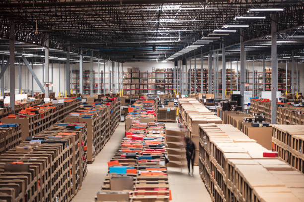 istock Long Exposure View of Picker Working in Fulfillment Center 1351437611