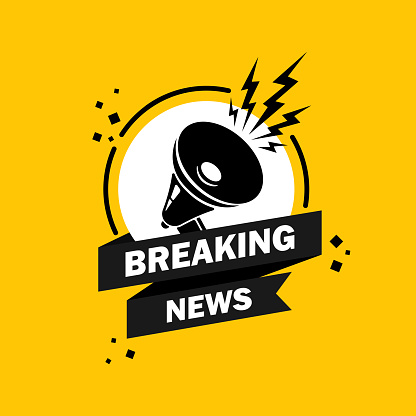 Megaphone with Breaking news speech bubble banner. Loudspeaker. Label for business, marketing and advertising. Vector on isolated background. EPS 10.