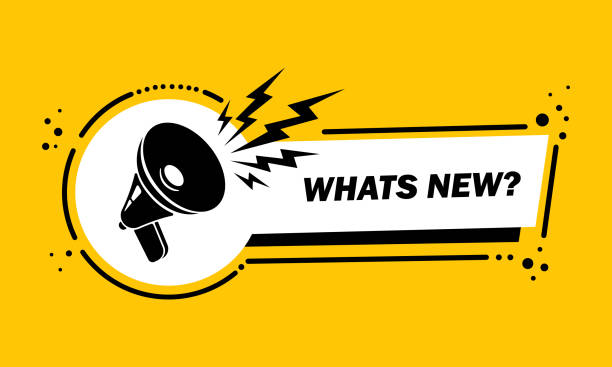 ilustrações de stock, clip art, desenhos animados e ícones de megaphone with whats new speech bubble banner. loudspeaker. label for business, marketing and advertising. vector on isolated background. eps 10 - new arrivals