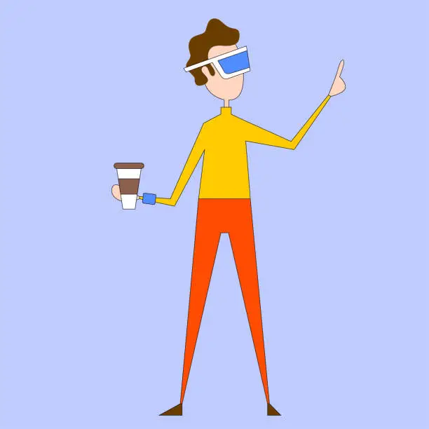 Vector illustration of Young man using vr glases