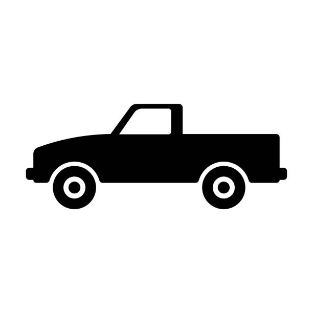 Pickup truck icon. Black silhouette. Side view. Vector flat graphic illustration. The isolated object on a white background. Isolate. Pickup truck icon. Black silhouette. Side view. Vector flat graphic illustration. The isolated object on a white background. Isolate. truck silhouettes stock illustrations