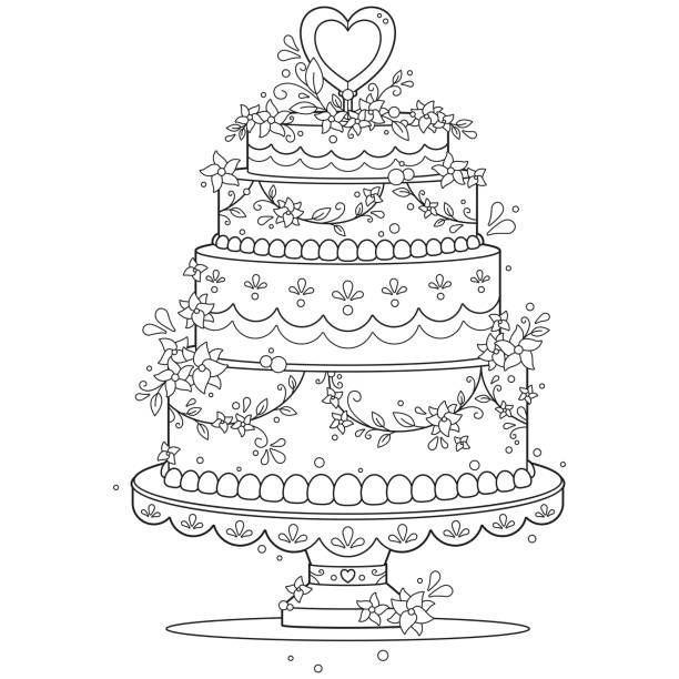 kolorowanka tortu weselnego - tort weselny stock illustrations