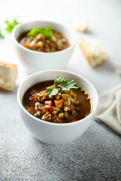 istock Lentil soup with smoked sausage 1351446227