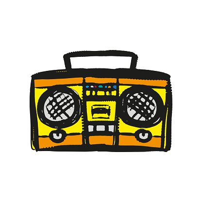 Cassette tape recorder icon. Color sketch drawing. Vector flat graphic hand drawn illustration. The isolated object on a white background. Isolate.