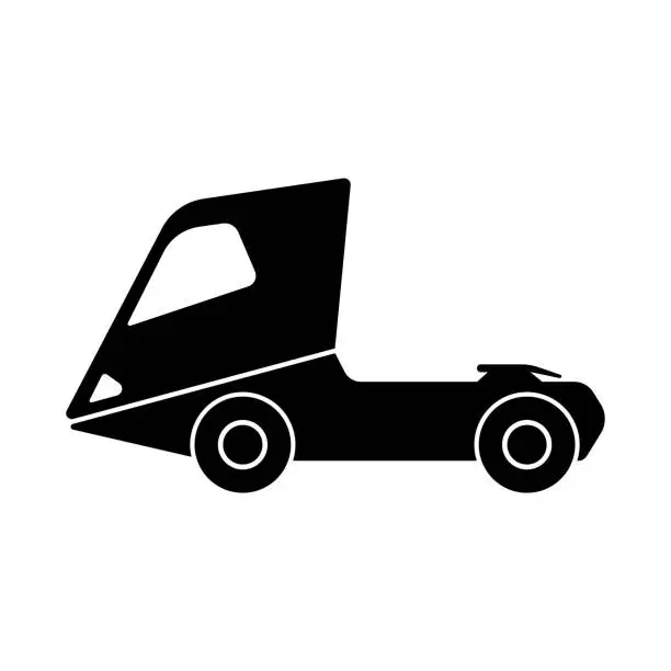 Vector illustration of Truck tractor icon. Futuristic design. Black silhouette. Side view. Vector flat graphic illustration. The isolated object on a white background. Isolate.