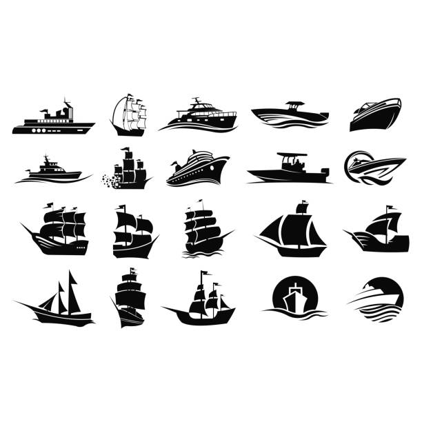 Boat symbol on white background Sailing Yacht symbol design template,sailboat,Flat yacht icons. Boat symbol on white background. old ship cartoon stock illustrations