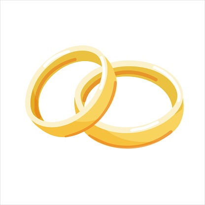 Gold wedding rings. Vector isolated on white background. Cartoon style. A symbol of marriage, engagement. Illustration