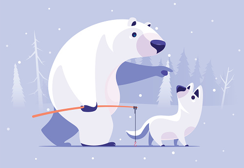 vector illustration of polar bear meeting wolf and shaking hands