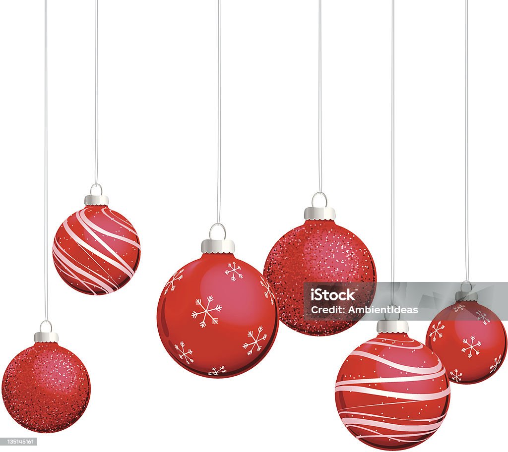 Красный Рождественские украшения вешать на серебристые нити - Векторная графика Ёлочные игрушки роялти-фри