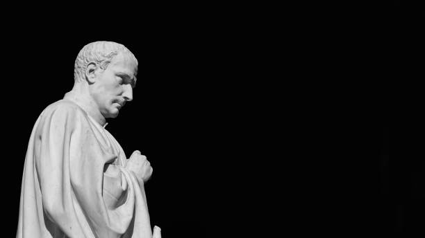 istock Man in the act of thinking (Black and White with copy space) 1351452282