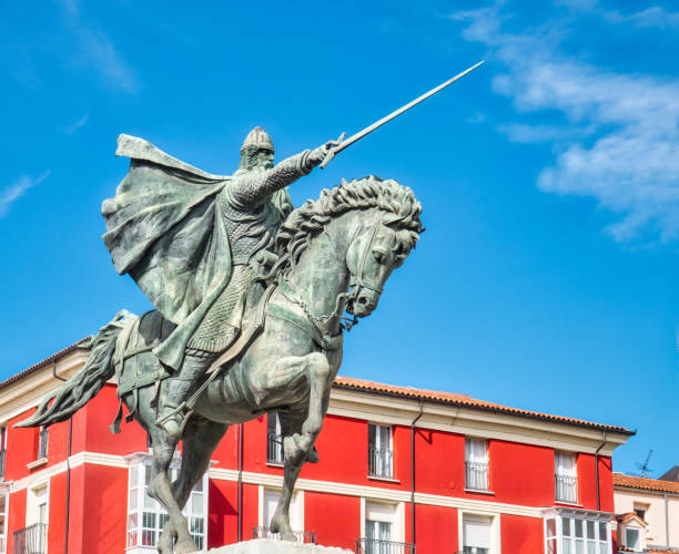 statue tribut und erinnerung in burgos an den cid campeador, kastilischen militärführer des elften jahrhunderts, spanien - feudalism stock-fotos und bilder