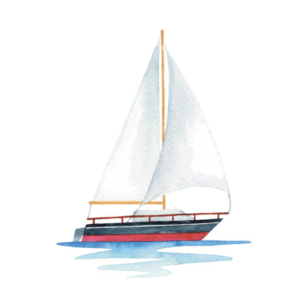 ilustrações, clipart, desenhos animados e ícones de barco a vela de aquarela - veleiro luxo