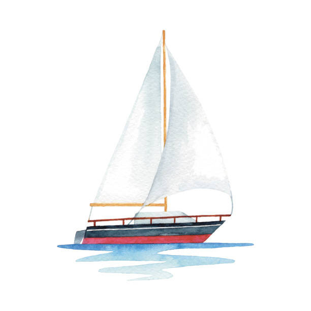 Watercolor Sail Boat Vector illustration of sail boat. sailboat stock illustrations