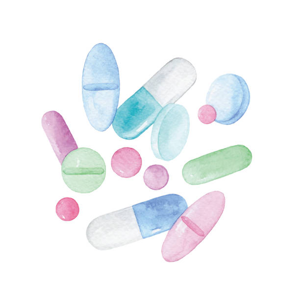 Watercolor Pills Vector illustration of pills. nutritional supplement illustrations stock illustrations