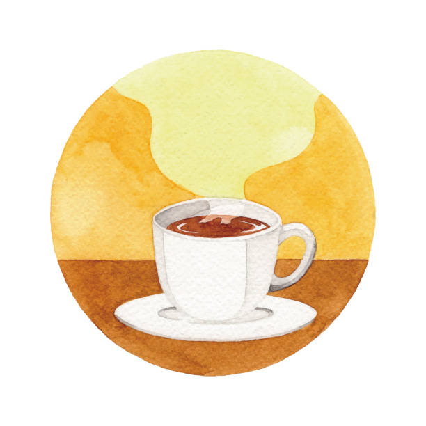 水彩熱いコーヒーと蒸気 - tea cup illustrations点のイラスト素材／クリップアート素材／マンガ素材／アイコン素材