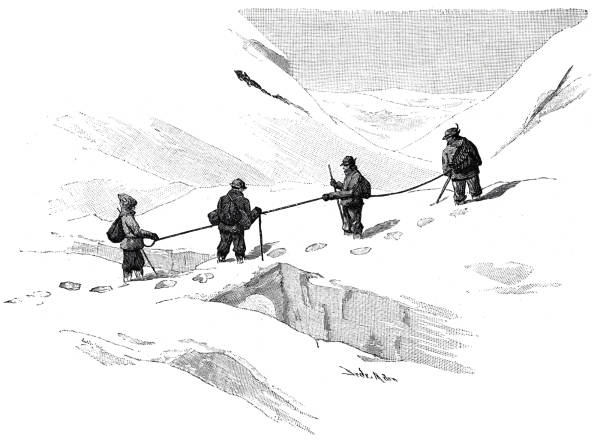 ilustrações, clipart, desenhos animados e ícones de dolomitas, atravessando uma ponte glaciar - glacier mountain ice european alps