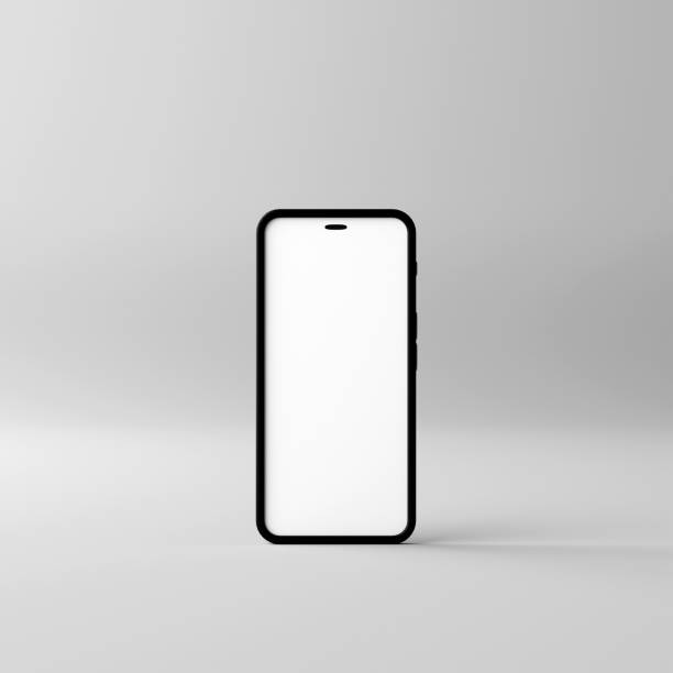 istock Smartphone mockup with blank white screen on a grey background. 3D Render 1351456289